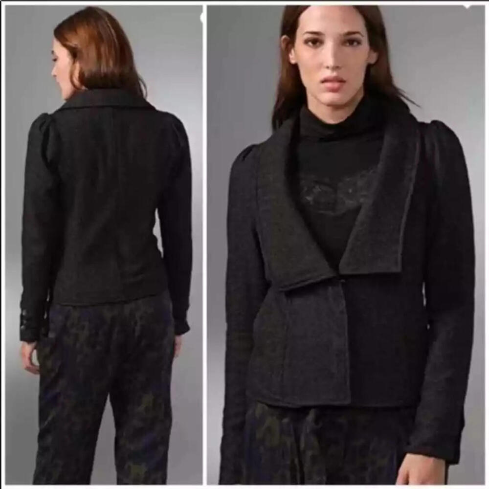 Free People Women's Herringbone Wool Jacket Long Sleeve Black Size 8